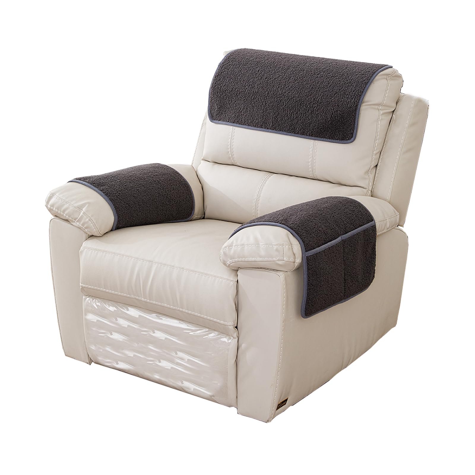 Kozuoan Nonslip Sofa Armchair Covers with Pockets, Sherpa Headrest Cover for Recliner Chair, Furniture Protector Slipcovers (Dark Grey, 1 Seat Recliner (3 pc))