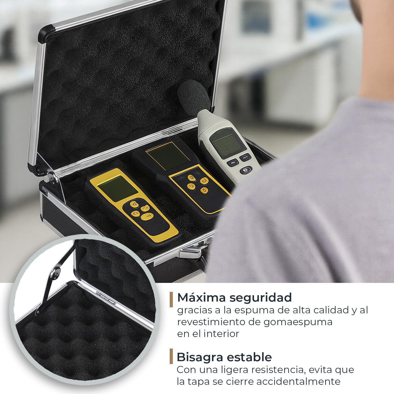 HMF 14401-02 Maleta de Aluminio para Pistolas con Cerradura de Combinación | 31 x 26 x 11 cm | Negro
