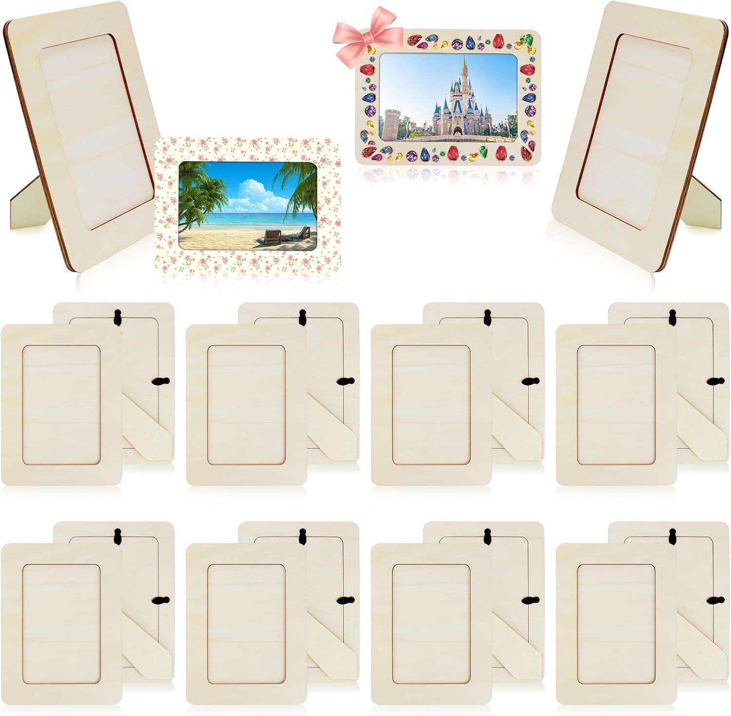 20 Pack Wooden Picture Frames for Crafts, 4" x 6" Photos DIY Wood Frames Bulk, Unfinished Standing Photo Frames DIY Crafts Wood Decorate for Birthday Party Mother's Day Gifts