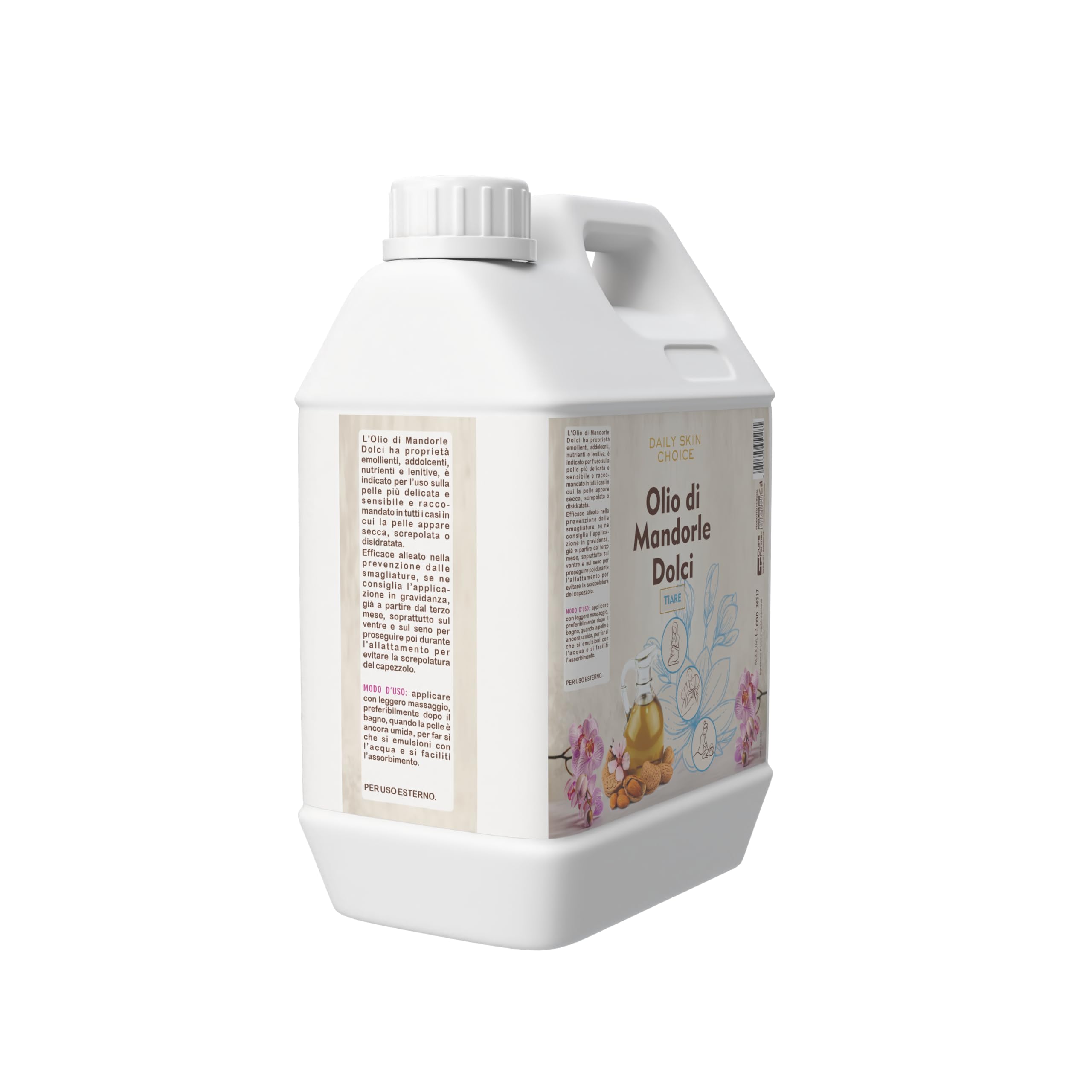Süßmandelöl mit Tiaré-Duft, 5 l, beruhigendes und pflegendes Körperöl für Massage, nach der Dusche und nach dem Wachsen – Professionelle Größe