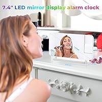 Vista 8 de Poeroa Reloj de proyección, reloj despertador digital con espejo LED de 7.4 pulgadas, con luz nocturna RGB, proyector giratorio de 180°, puerto