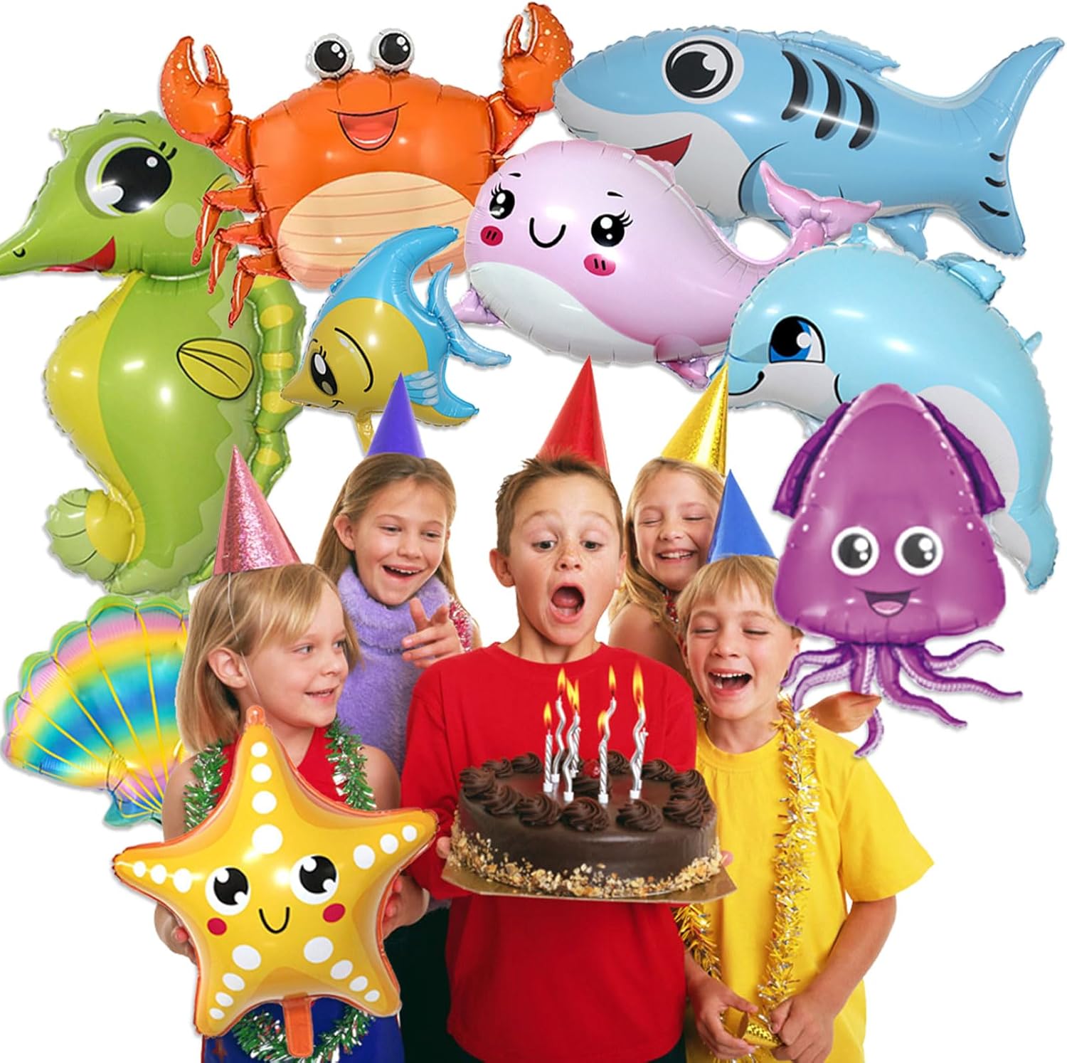 9 Pcs Sea Animal Balloons, Under The Sea Decorations, Creature Shark Dolphin Whale Fish Crayfish Octopus Ocean Foil Balloons, Under The for Ocean Theme Party Decorations - Image 2