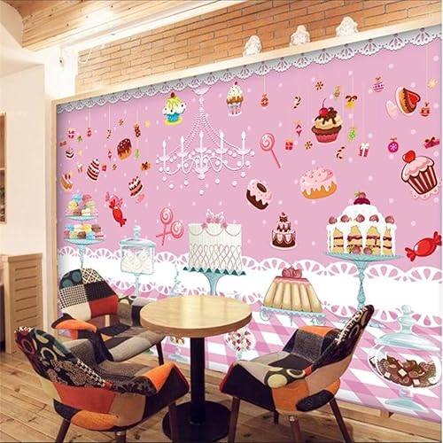 Miniatura 2 de Mural de pared de postre de pastel rosa, papel tapiz autoadhesivo para fiesta de cumpleaños 3D, adhesivo extraíble grande para foto de TV,