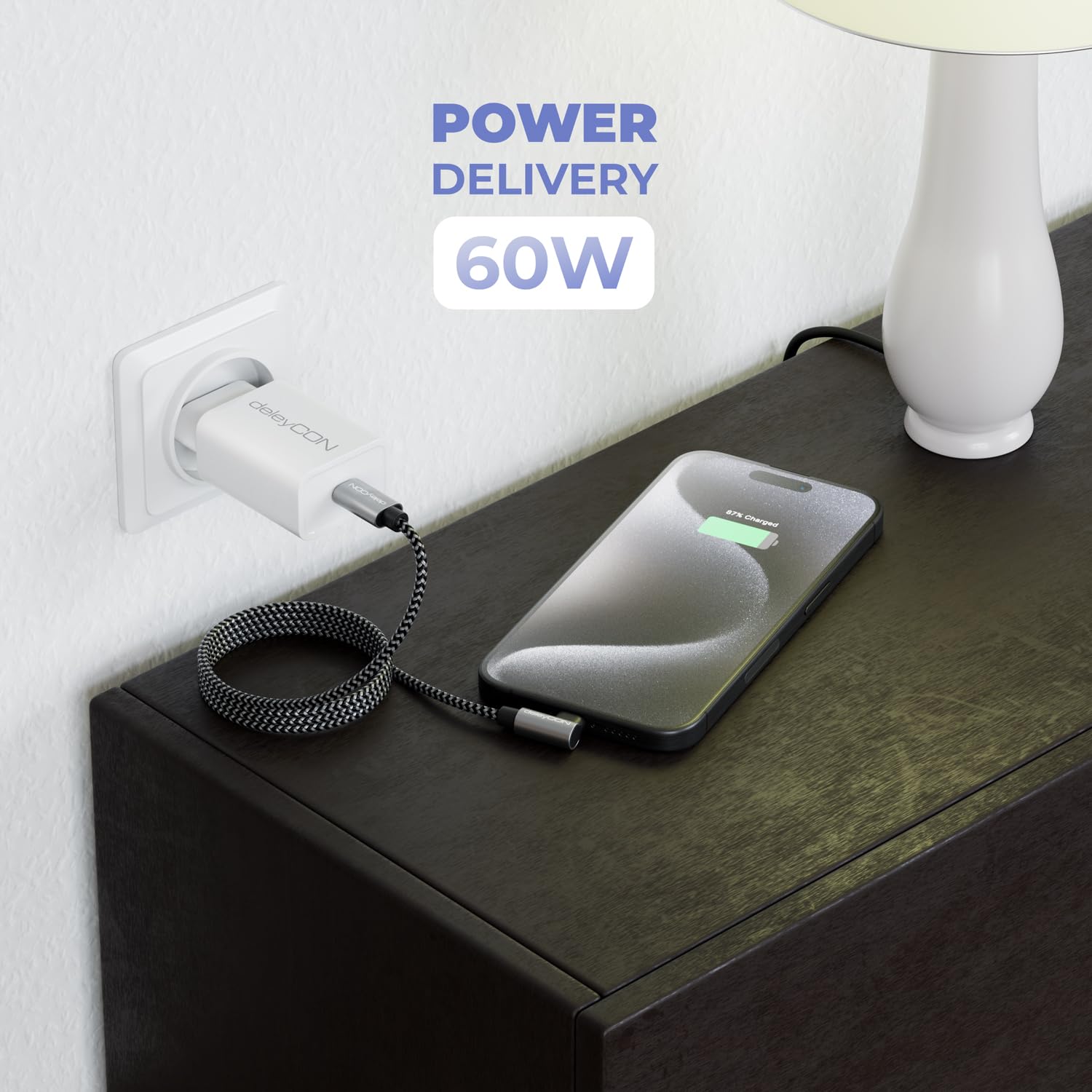 deleyCON 1m Cavo USB C 1x 90° Angolato PD3.0 (Ricarica Rapida 60W) Cavo di Ricarica USB-C a USB-C per iPhone 16 15 Pro Max Samsung S24 S23 S22 Pixel iPad Pro MacBook Air Tablets Switch PS5