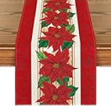 Artoid Mode Watercolor Poinsettia Red Christmas Table Runner, Seasonal Winter Xmas Holiday Kitchen Dining Table Decoration for Indoor Outdoor Home Party Decor 13 x 72 Inch