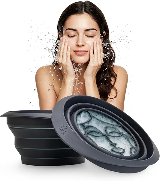 Icy-Mojo Facial Cold Plunge® | Collapsible Silicone Bowl with Built-in Icetray for Home Ice Water Facials | Portable Skincare - Facial Ice Therapy for Skin Tightening, Acne Relief & Anti-Inflammation