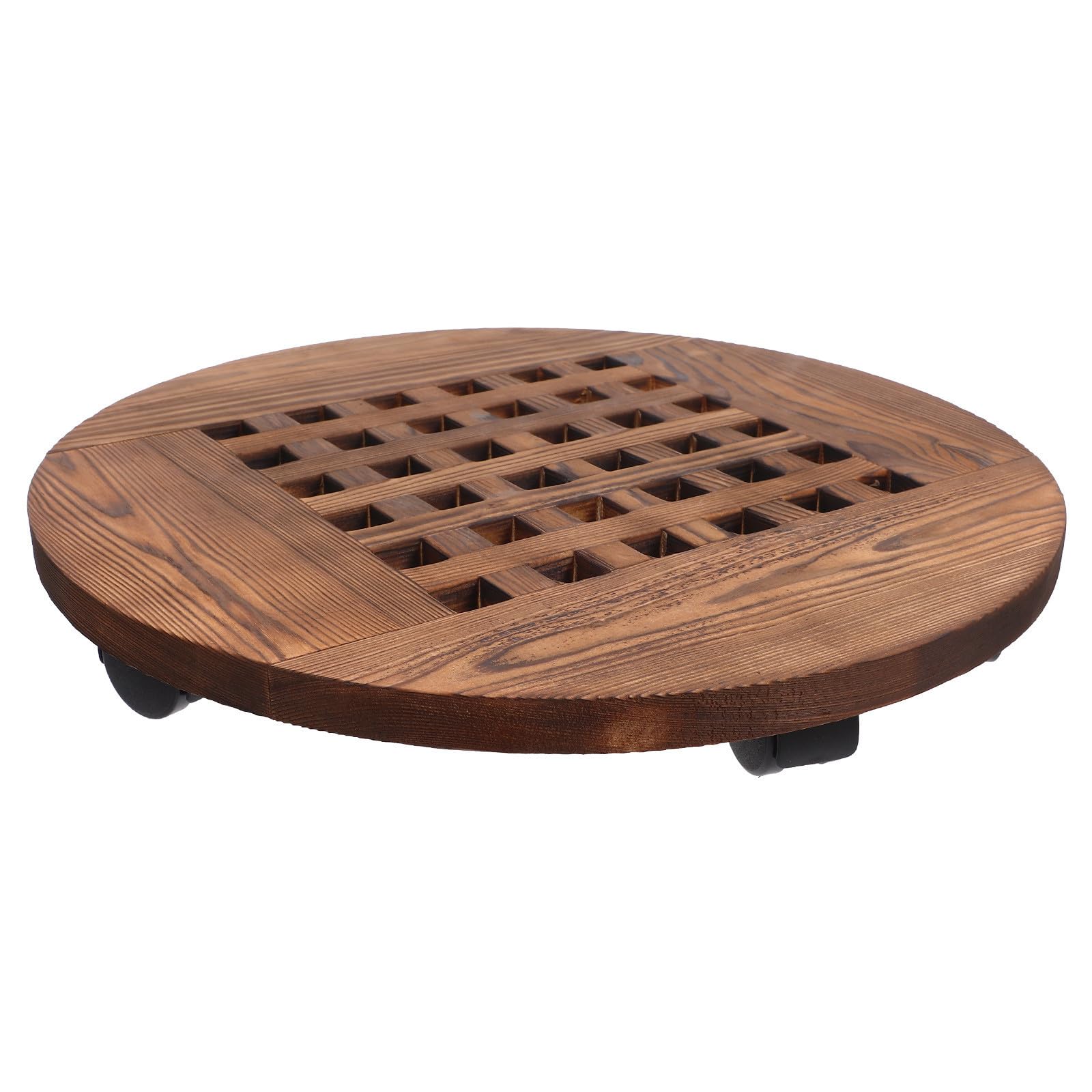 Chariot Roulant pour Plantes en Bois Marron, Plateau Rond Mobile Supportant Jusqu'à 100kg, pour Pots et Bacs à Plantes en Intérieur et Jardin