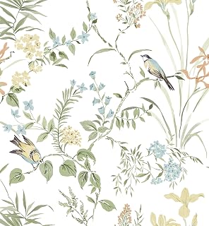 Erfoni 16.9x197" Peel & Stick Floral Birds Wallpaper - Removable Boho Flower Wall Decal for Bedroom Accent Walls, 23 Sq Ft Coverage