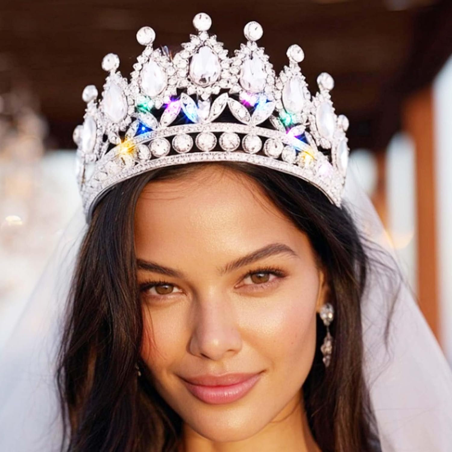 Brishow Light Up Bridal Wedding Crowns and Tiaras, Crystal Sparkly Peagant Corona, Rhinestones Prom Headband for Women - Image 7