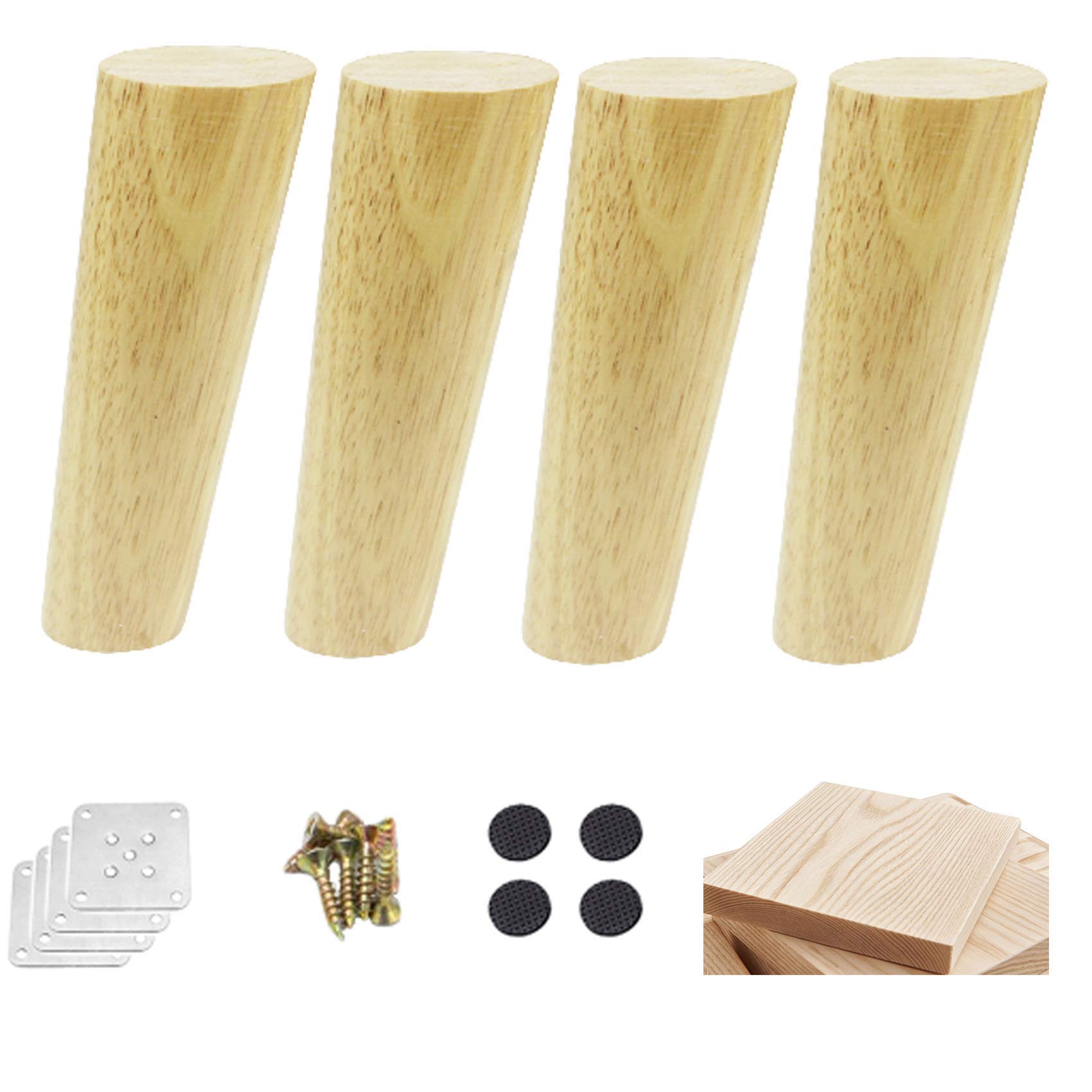 Amazon.co.jp: 4 PCS木製家具脚、無垢材テーパー交換用家具足、ゴム製