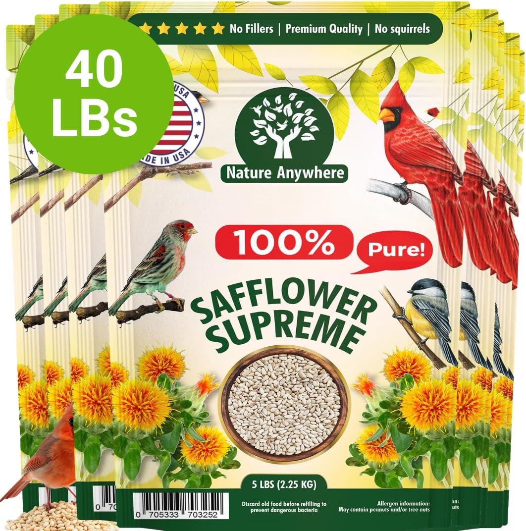 Nature Anywhere Safflower Bird Seed for Outside Feeders Safflower Supreme, 100% Pure Safflower Seed, Made in USA, No Fillers, Premium Wild Bird Food (20 lbs.)