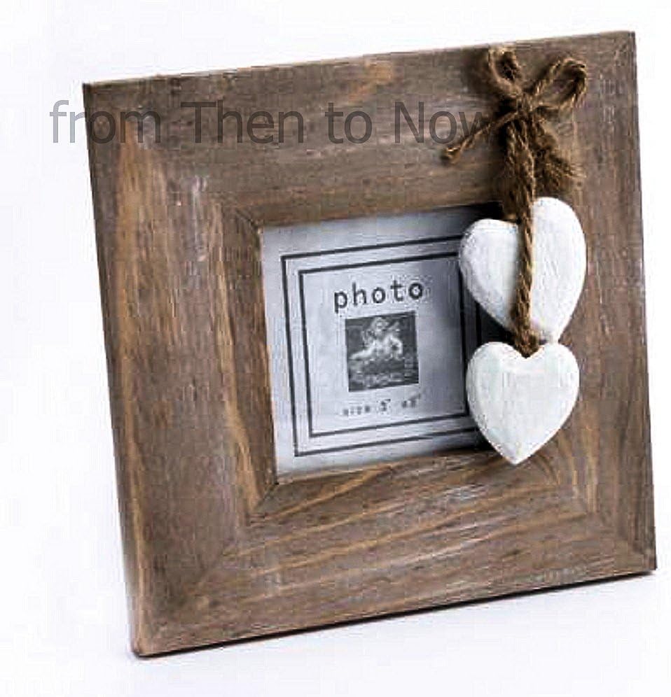 BCBGMAXAZRIA Chic & Shabby Grey Wooden Square Standing Photo Frame Hanging Cream Hearts
