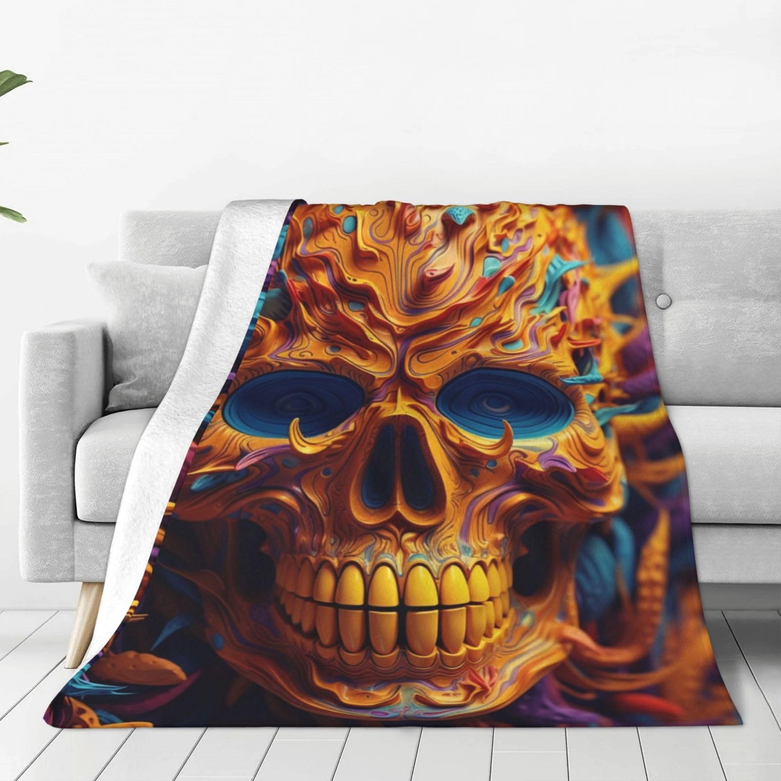 DIYYAO Soft Flannel Fleece Comfort Multicolor Skull Blanket Throw Blanket Warm Bed Cover for Sofa Couch Chair