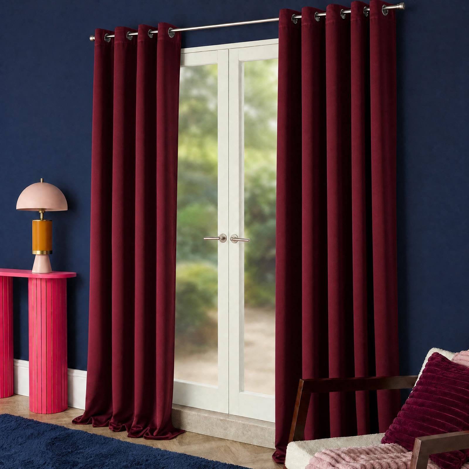 Dreamscene Blackout Curtains Burgundy 90"x90" Eyelet Thermal Lined 2 Panels
