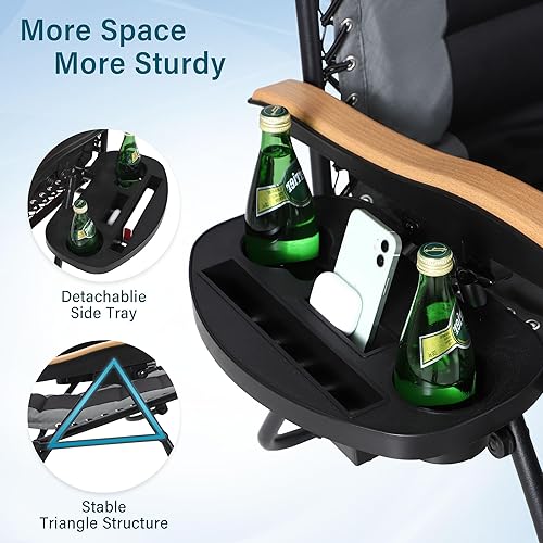 Miniatura 7 de MFSTUDIO - Silla de gravedad cero extragrande XL reclinable para patio, acolchada, silla plegable con soporte para tazas, extraancha, para alberca,