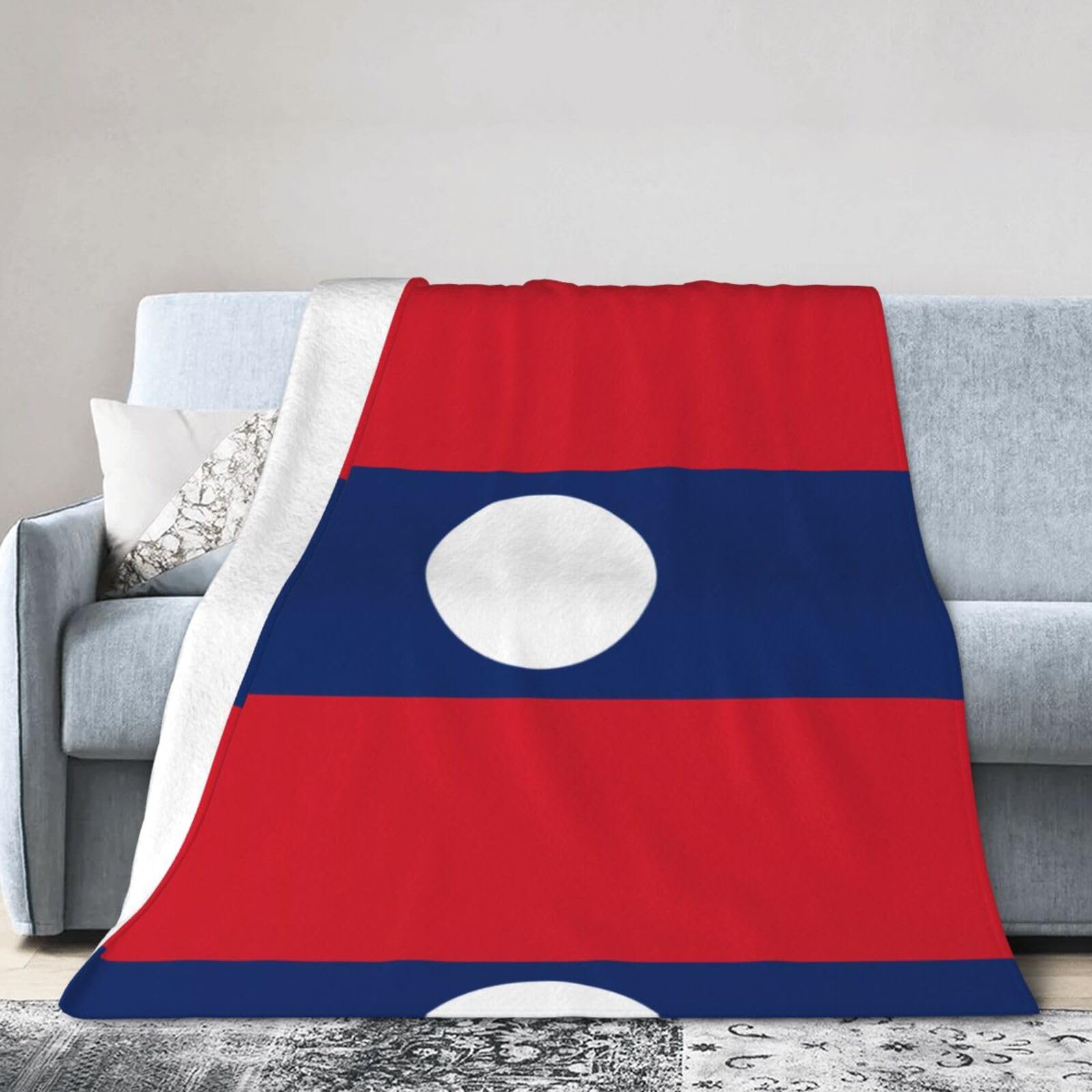 Flag of Laos 80"x60" Fleece Blanket, Full Size, Super Soft, Suitable for Bed, Sofa, Camping, All Seasons