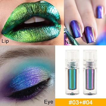 Duochrome MultiChrome Chameleon Liquid Metallic Eyeshadow 2 Pcs Set, Green Purple Blue High-Impact Multi-Dimensional Finish, Silky Smooth and High Pigment Holographic Glitter Eyeshadow Makeup (Set02)