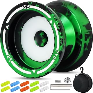 7YO S2 Kids Yoyo Professional Trick Yoyo for Beginner, Dual Purpose Yoyos with POM Finger Spin Dimple with KK Bearing, Bearing Puller, Axle, Case, 10 Strings