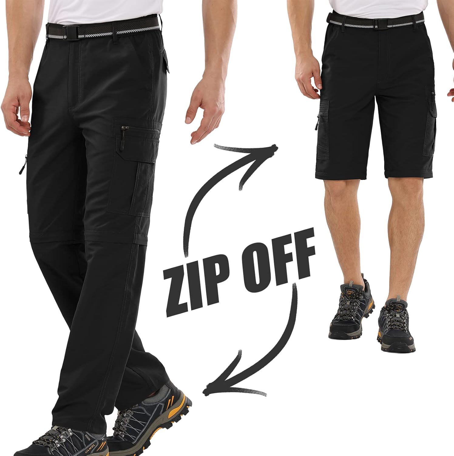 Mens Hiking Pants Convertible Zip Off Lightweight Quick Dry Fishing Safari Camping Travel boy Scout Pants