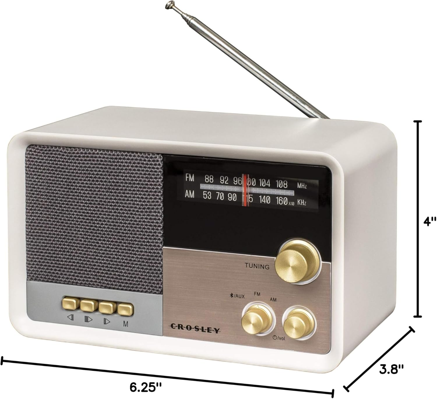 Crosley CR3036D-WS Tribute Vintage AM/FM Bluetooth Radio, White Sand