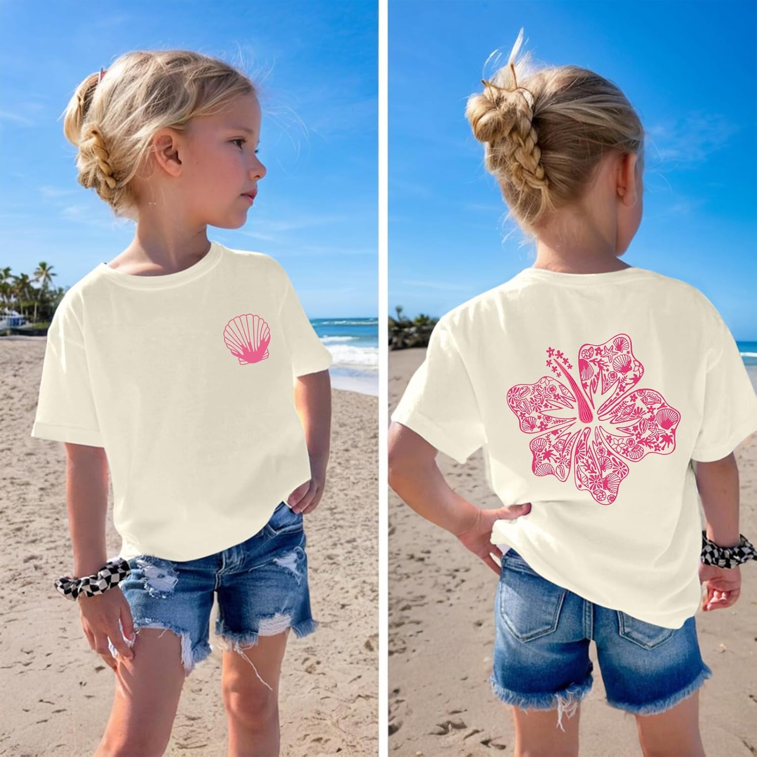 BeWithYou Cute Hawaiian T Shirts for Girls Kids Pink Hibiscus Flower Shirt Aesthetic Trendy Tropical Beach Graphic Tee Tops - Image 4
