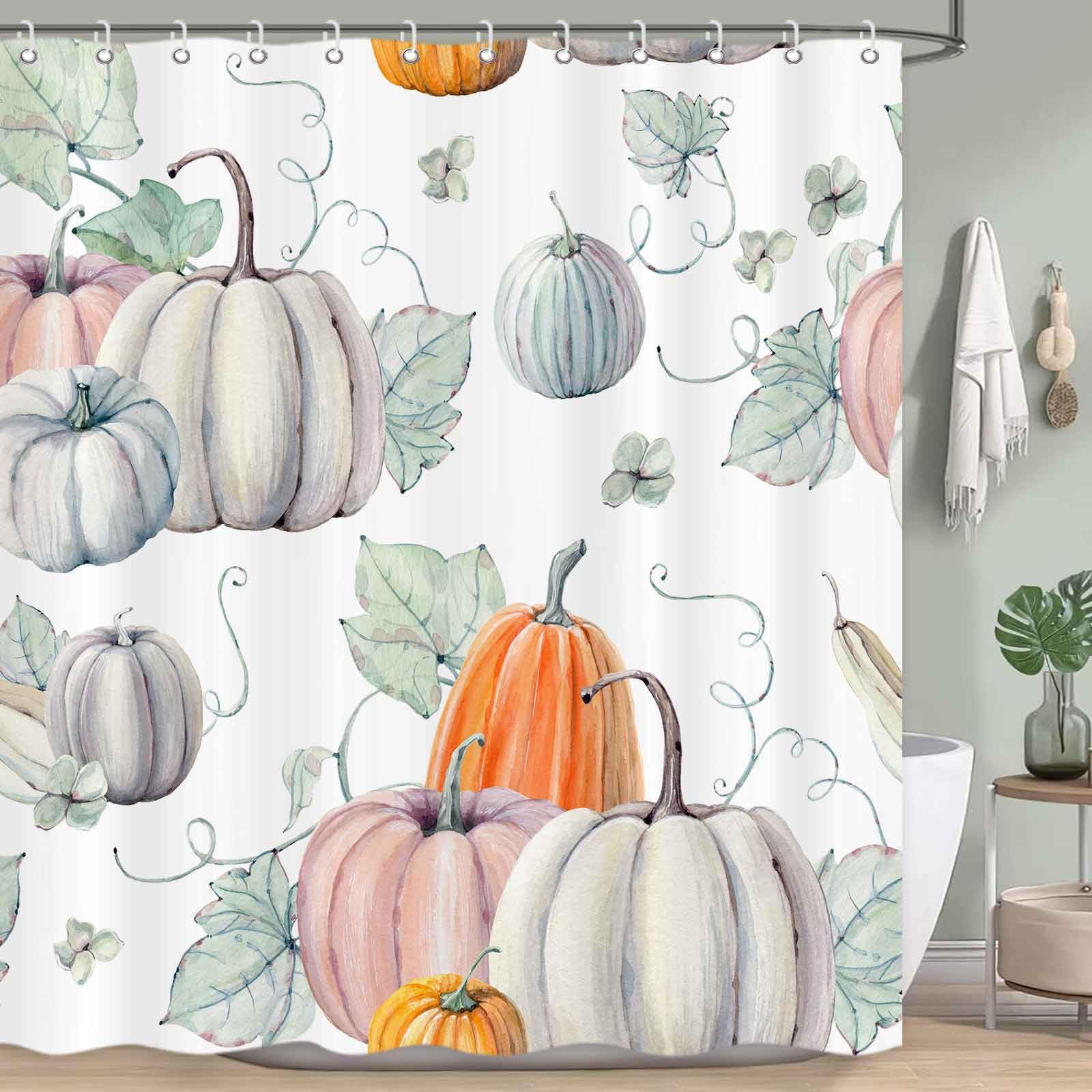 ICTEISOM Fall Pumpkin Shower Curtain, Autumn Harvest Thanksgiving Decoration Bathroom Shower Curtains with 12 Hooks Set 72x72 Inch