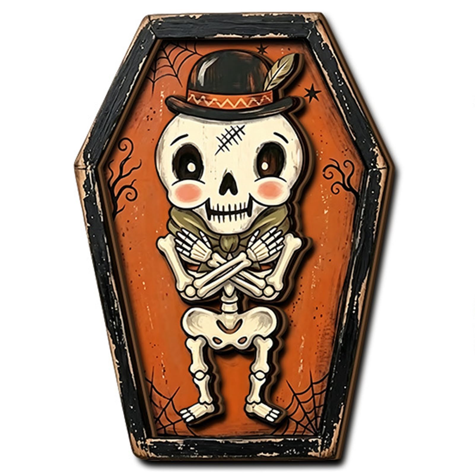 Virelynx Halloween Wooden Coffin Ornament, Vintage Tabletop Decor Party