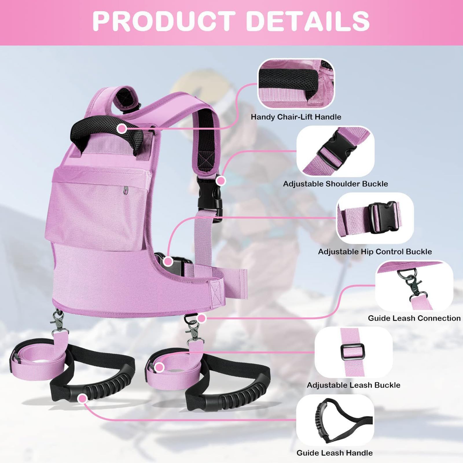 Professioneller 600 g Ski-Abschleppseil-Rucksack für kleine Skifahrer, mit Balance-Trainingshilfe und Tragbarkeit, Ski-Gurt, Ski-Rucksack, Trainingszubehör