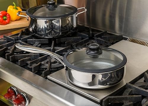 Vista 5 de Frieling Black Cube - Tapa de vidrio templado de liberación rápida, olla de 11 pulgadas, sartén y tapa de sartén