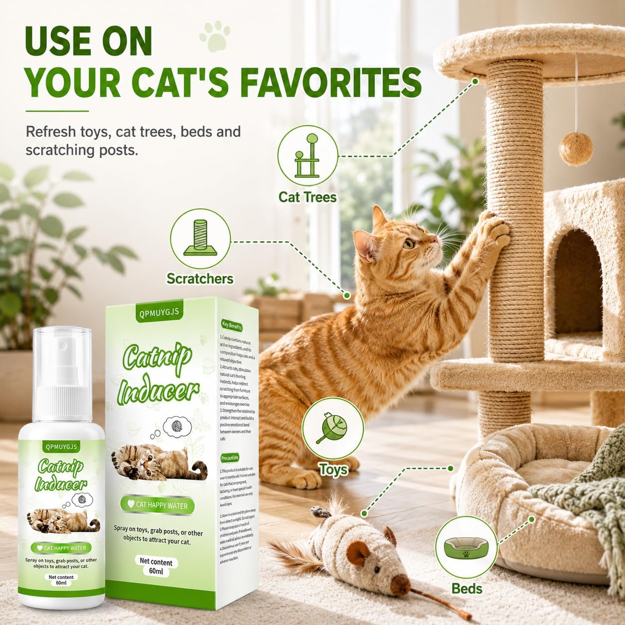 Catnip Spray for Indoor Cats, Natural Catnip & Silvervine Blend, Encourages Play, Scratching & Interactive Activity, Training Spray for Toys, Scratchers & Cat Furniture, 2 fl oz (60ml)