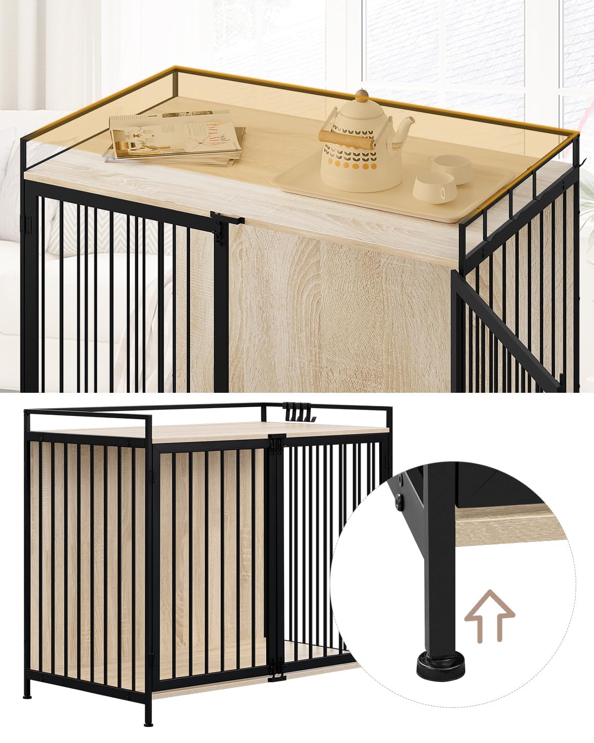 EUGAD Hundebox, Hundekäfig Möbel, Hundebox für Zuhause | 104x92x60cm, für Kleine bis Mittelgroße, mit Großzügige Plattform, aus Holz, Hundekäfig Indoor,Dog Crate als Beistelltisch