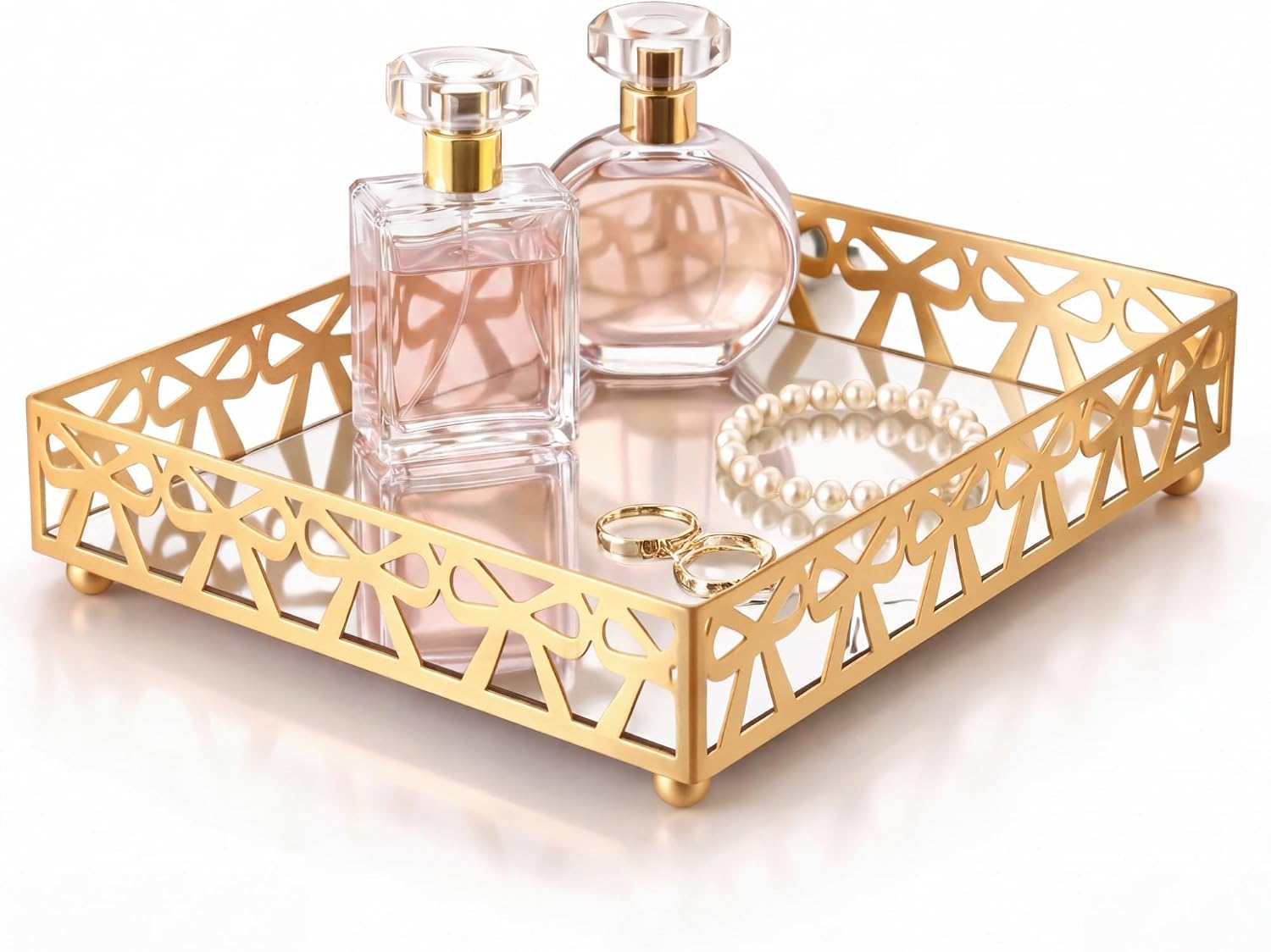 Zhehao Gold Vanity Tray Mirror Bottom Metal Jewelry Organizer Dresser