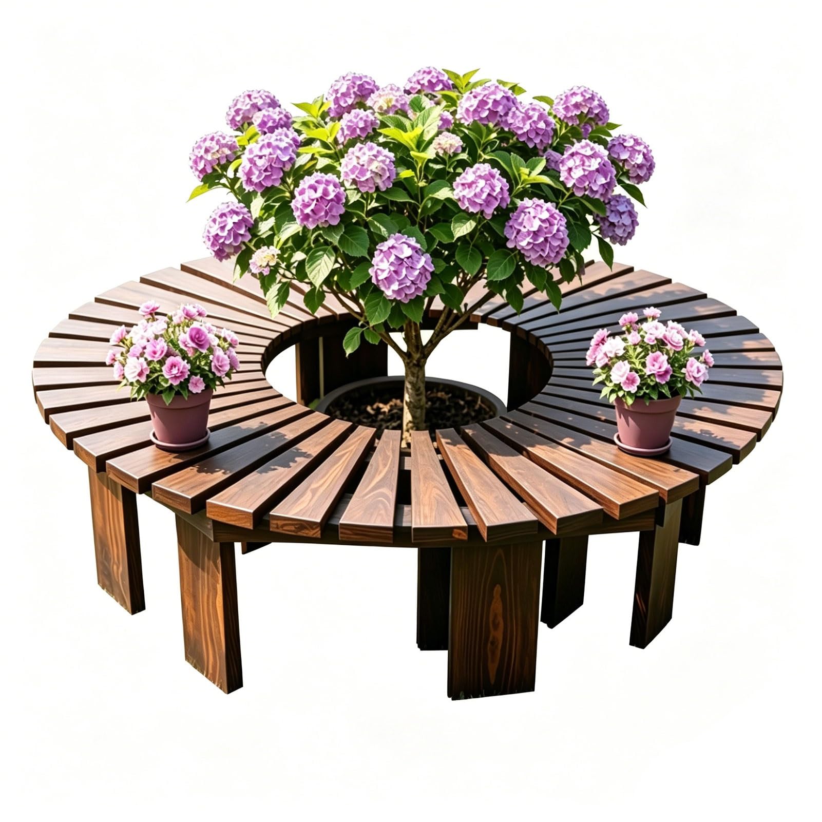 Asiento de banco de árbol semicircular de madera para exteriores de casas