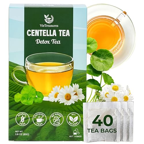 VieTreasures Té Centella, 40 bolsas de té, centella natural y manzanilla. Sin cafeína, sin azúcar, sin gluten, infusión de hierbas dulces suaves