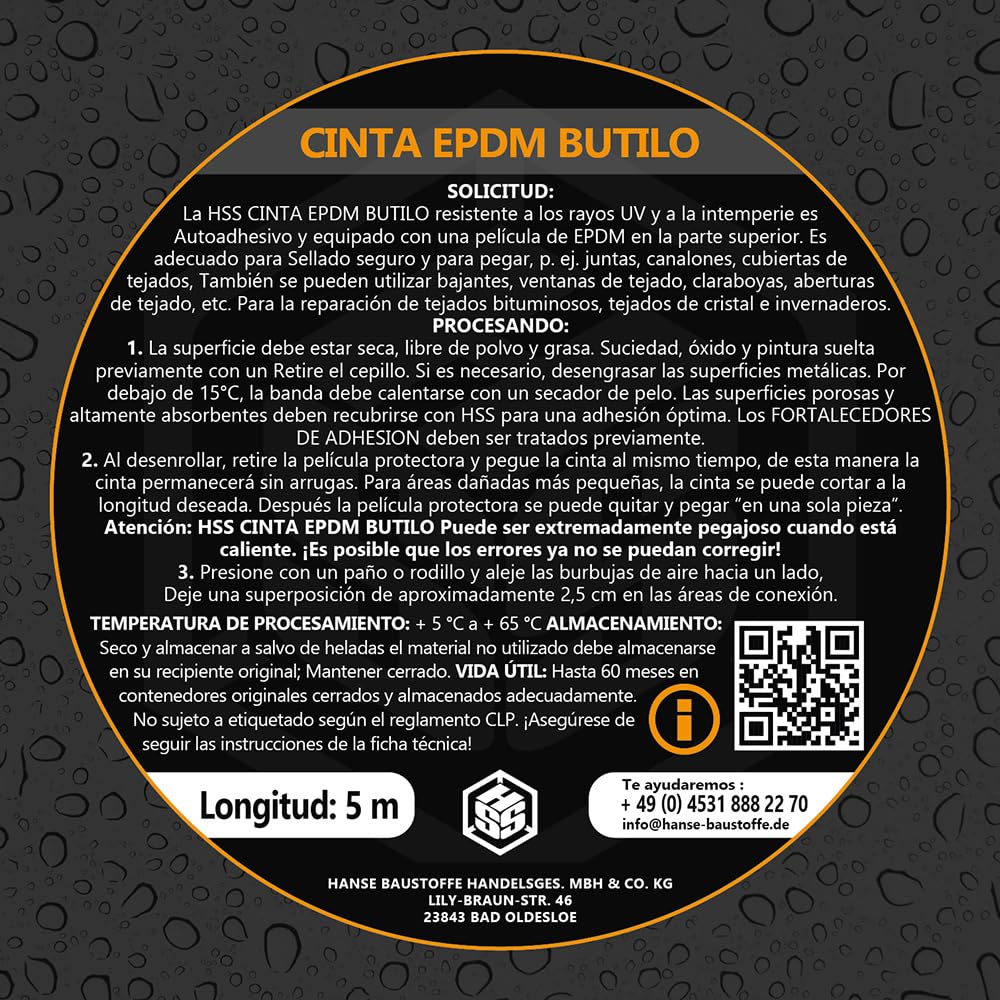 HSS Cinta de Butilo EPDM reforzada con tejido (10cm x 5m), cinta impermeable, cinta de sellado de alta calidad, cinta de butilo, resistente al envejecimiento, a la corrosión y a los rayos UV
