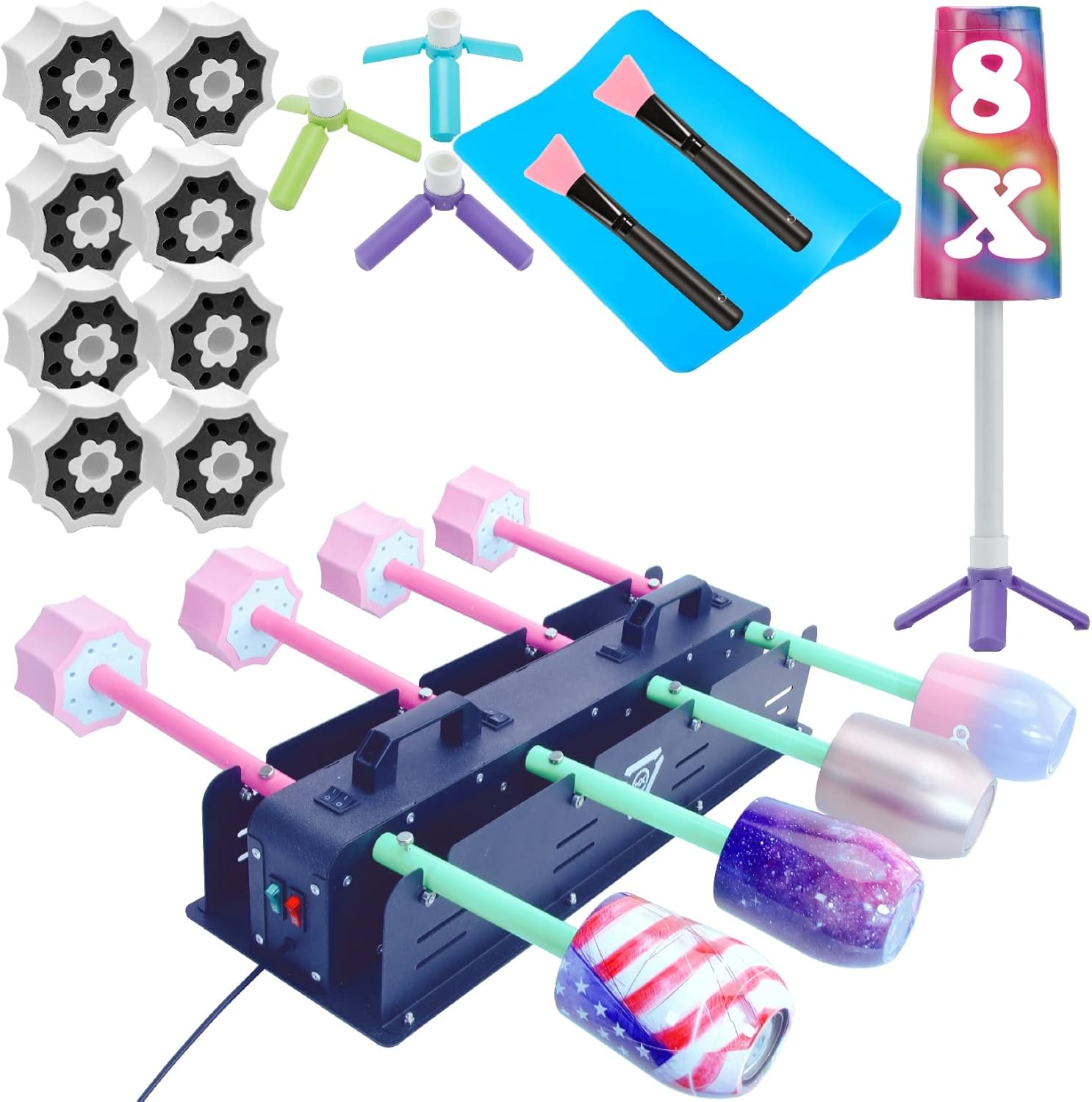 8X Cup Turners for Crafts Tumbler Metal Rotating Spinner