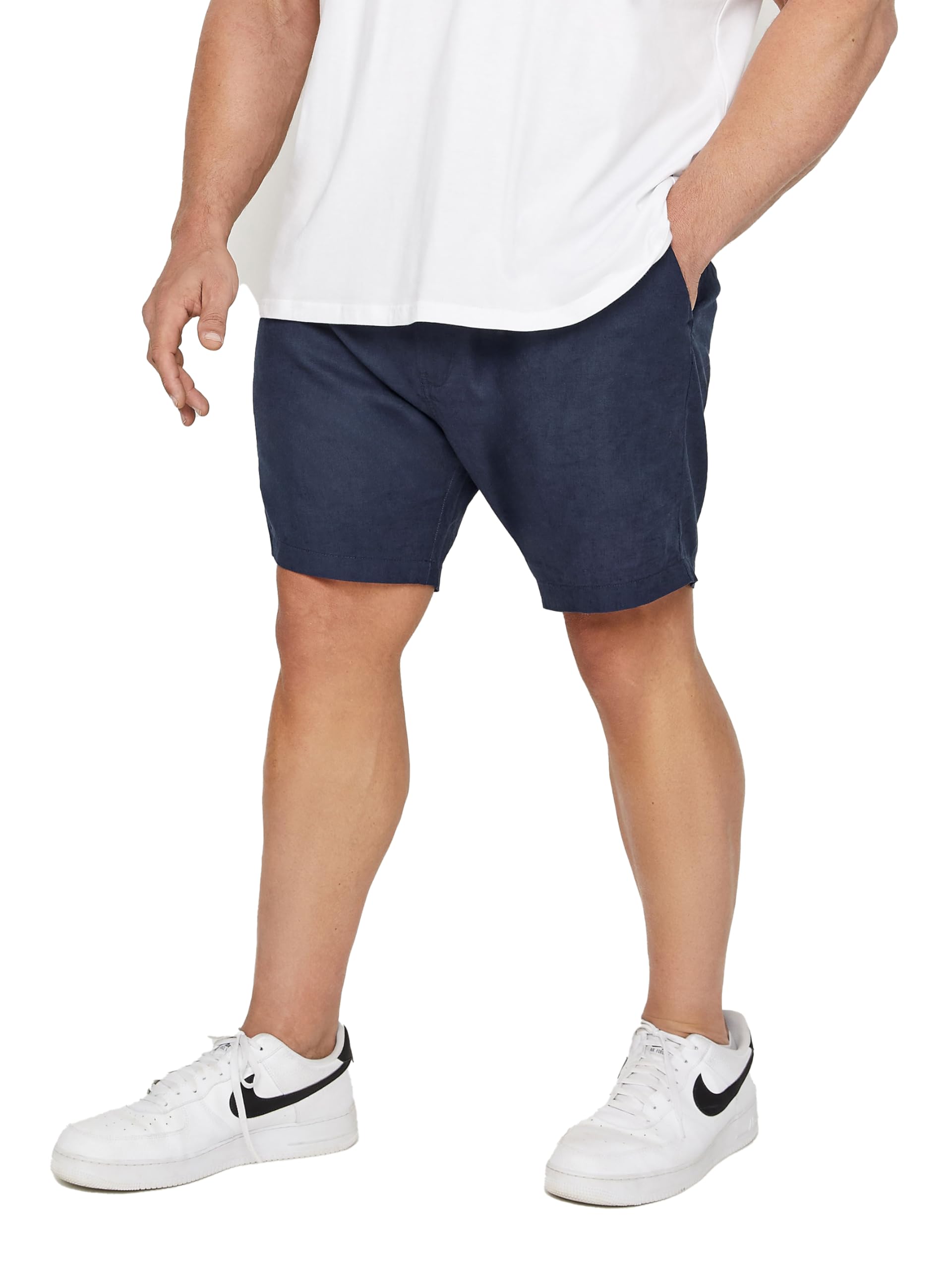 Badrhino Men's Blue Big & Tall Navy Linen Mix Shorts - Plus Size Curve