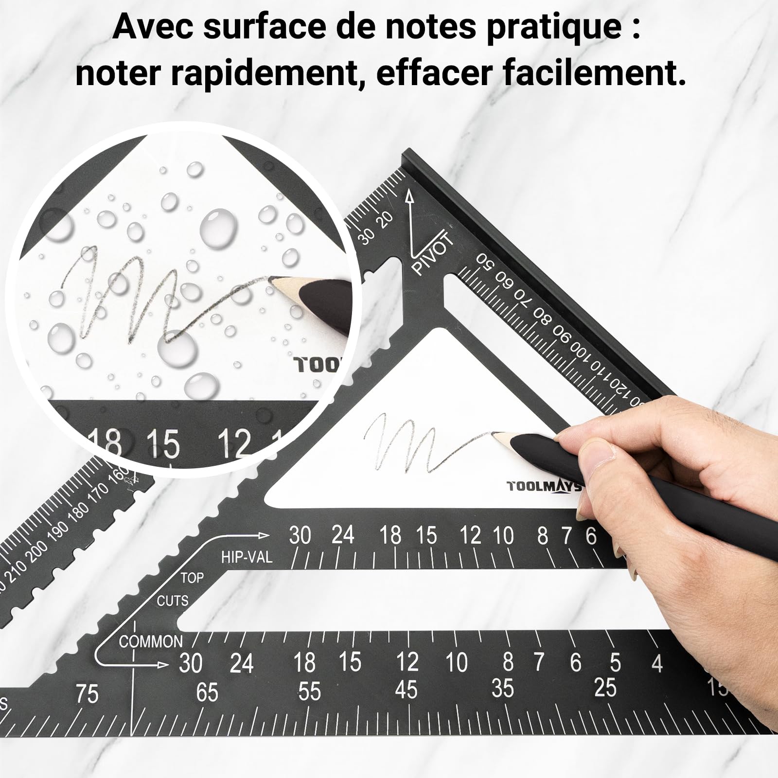 300 mm Equerre Menuisier, Équerre Charpentier Multifonction Avec Surface Innovante EffaçAble, Crayon De Menuisier, Taille-Crayon, Aluminium Equerre De Menuisier Pour Charpentiers, IngéNieurs