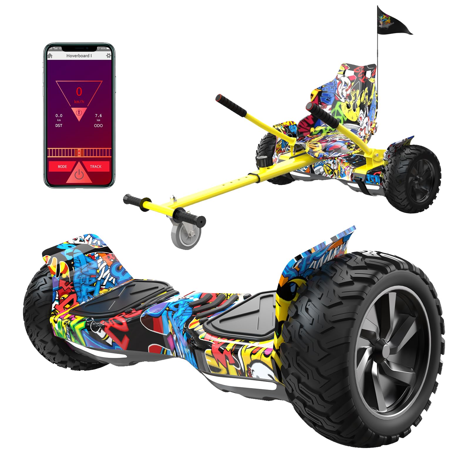 RCB Hoverboards SUV mit Sitz Hoverboards Off-Road, App-fähige Bluetooth, 8,5 '' Hummer + Hoverkart Go Kart für Self Balancing Scooters, Geschenk für Kinder