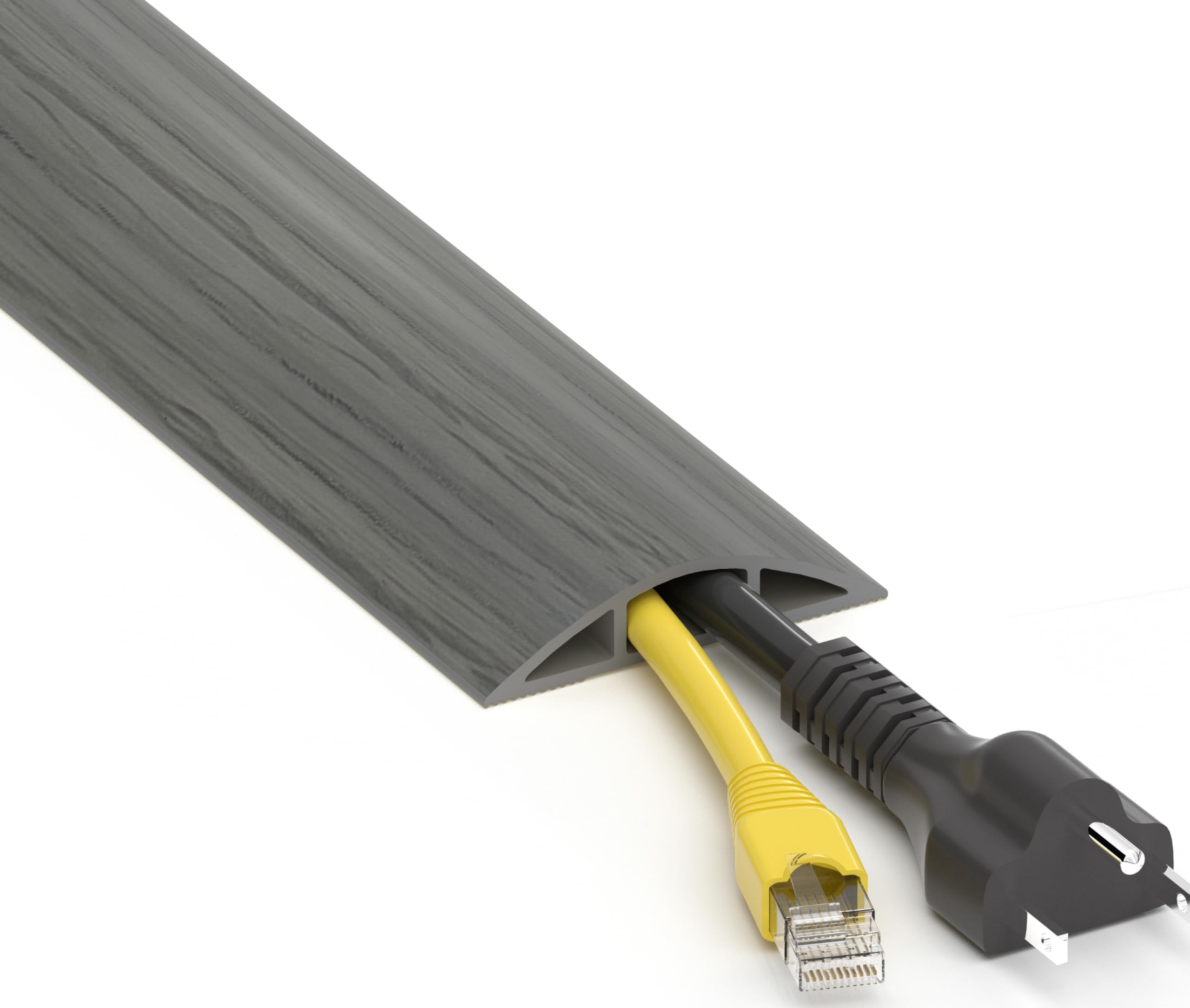 ZhiYo 4ft Floor Cord Cover, Cable Cavity 0.6" W x 0.32" H, Grey Wood