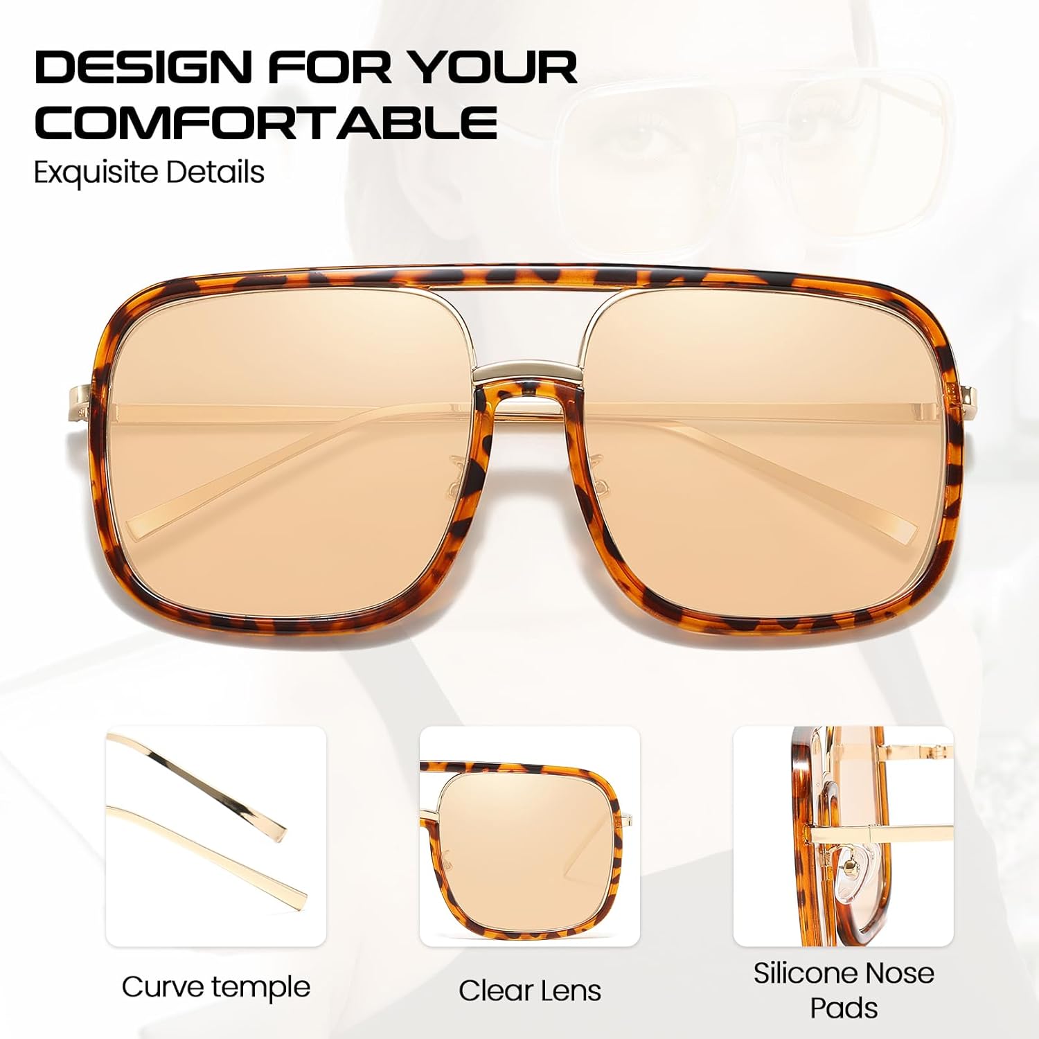 SODQW Oversized Aviator Sunglasses for Women Trendy Big Square Sun Glasses UV Protection 2025 Shades - Image 3