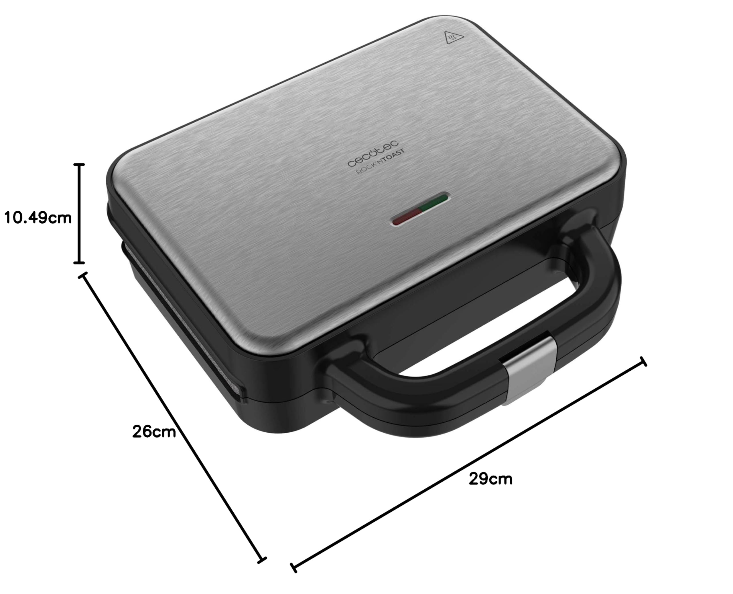 Cecotec Sandwichera Rock'nToast Deep Classic, 1000 W, Mayor amplitud, Placa triangulares, Tostado uniforme, Revestimiento RockStone, Capacidad 2 Sándwiches, Libre de PFOA