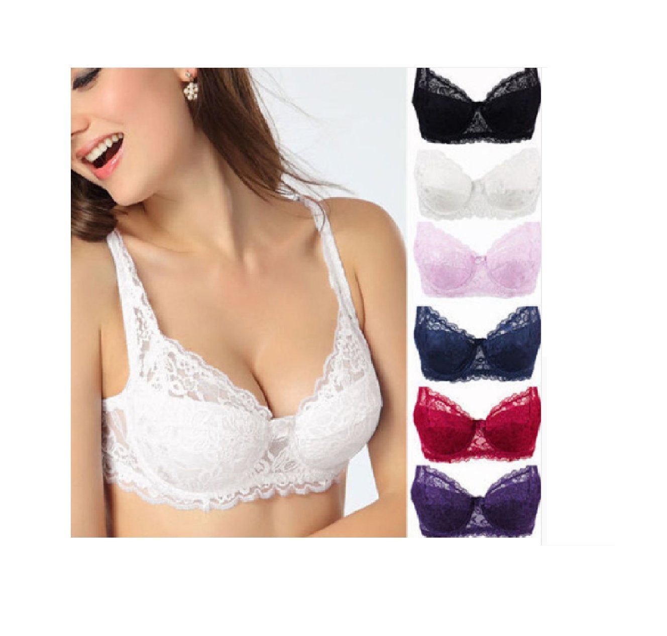 Herina, Sexy Lace Plus Size Bra Push Up, Big Size 3/4 Cup Underwire intimates push up bra ladies lingerie lace transparent.
