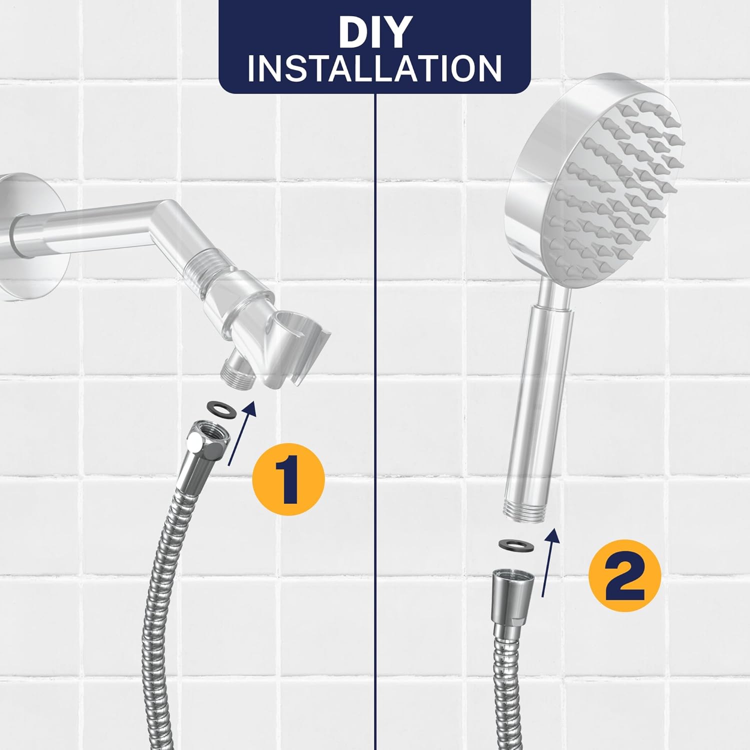 HmerHead Showers Solid Metal Shower Hose Attachment for Showerhead,