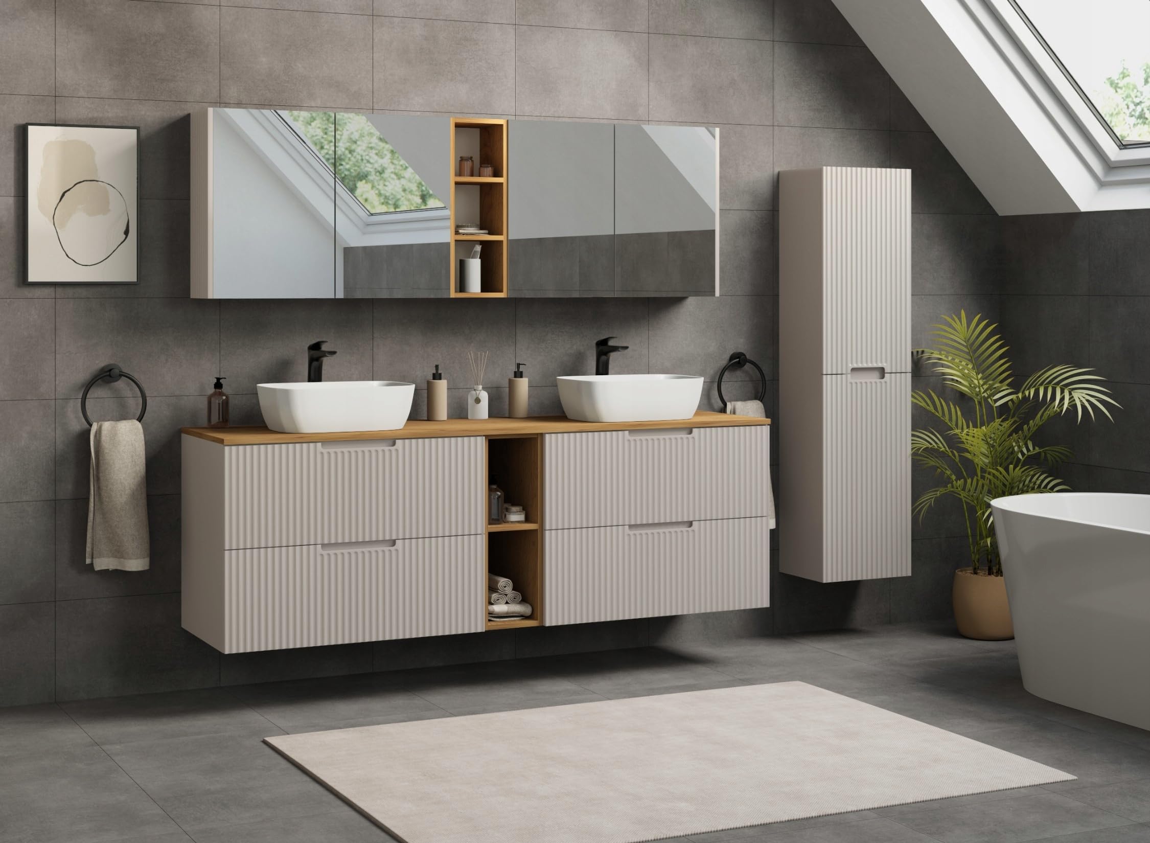 Rodan Moderne Möbel - Schrank Goldene Eiche, Kaschmir - Möbelstück - Bastelregal – Bastelplatte 60 cm + 60 cm + 140 cm