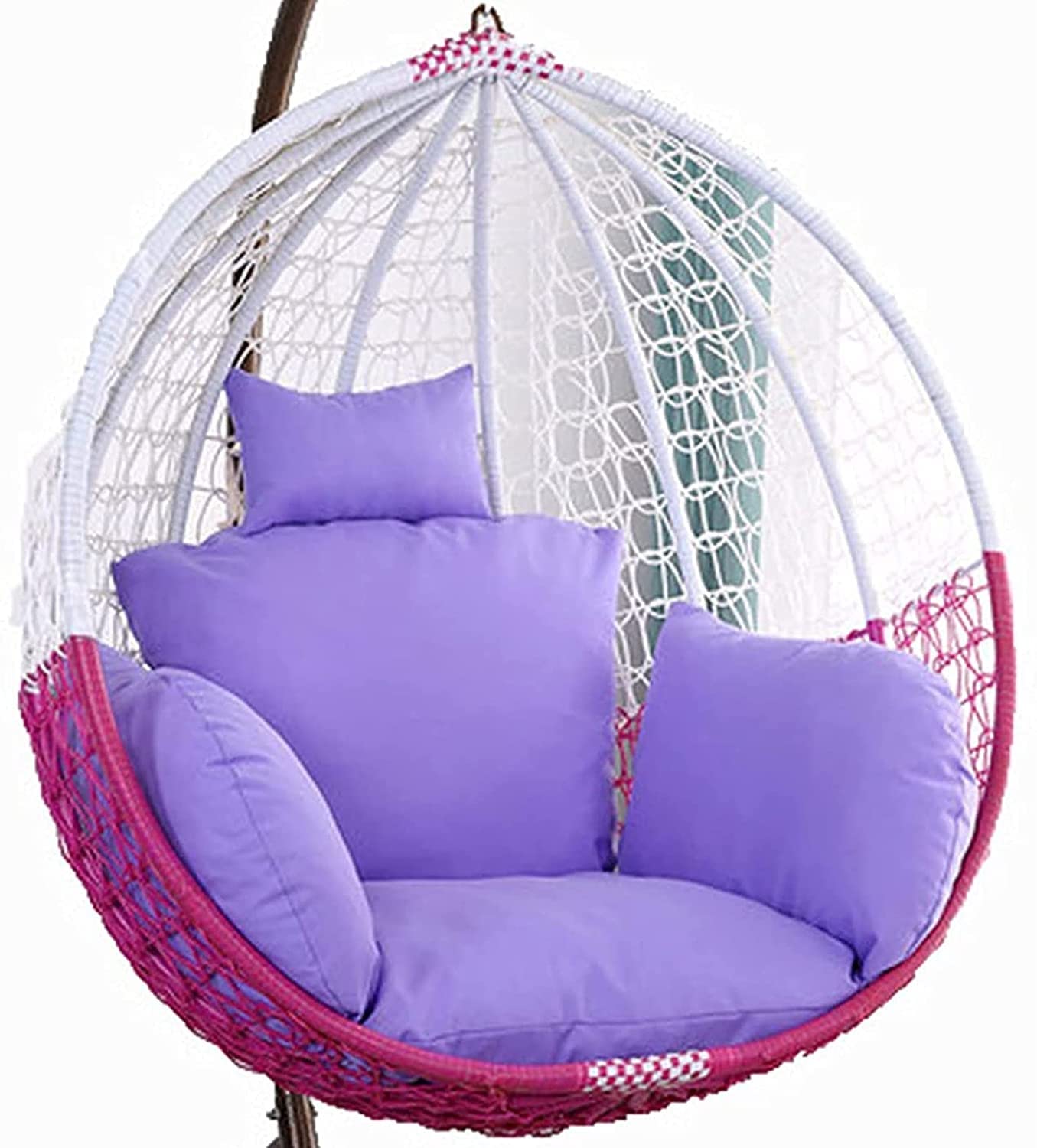 Outdoor Hanging Lounge Chair Cushion Garden Egg Chair Seat Pad with Fixed Strap and Pillow Nest Swing Seat Cushions for Rattan Furniture Purple Large Size