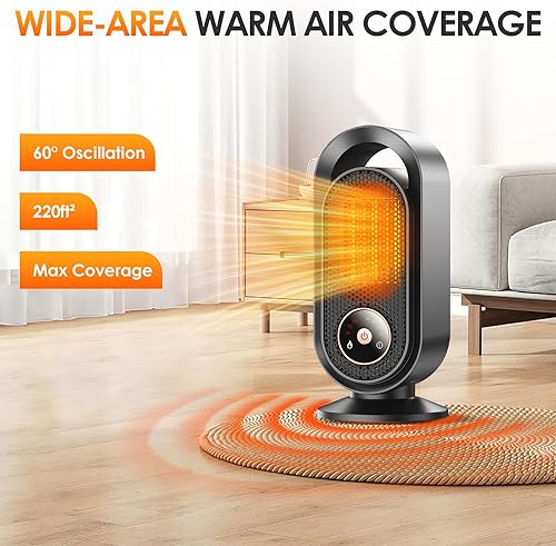 Miniatura 4 de Calentador de espacio, calentador eléctrico portátil pequeño para interiores, 1500 W PTC de cerámica de calor de seguridad rápida para escritorio,
