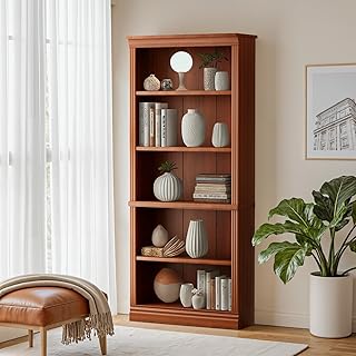 Furniwell Bookcase Bookshelves, 5-Shelf Tall Bookcase 71" Wood Open Display Floor Bookshelf, Large Storage Organizer for Library, Bedroom, Living Room (Cherry)