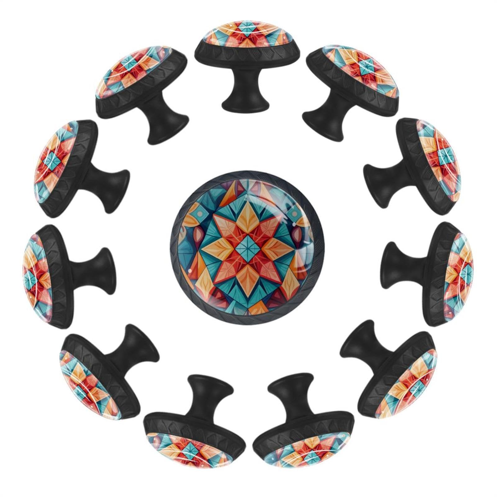 Boutons de tiroir en verre transparent avec triangles colorés lot de 12