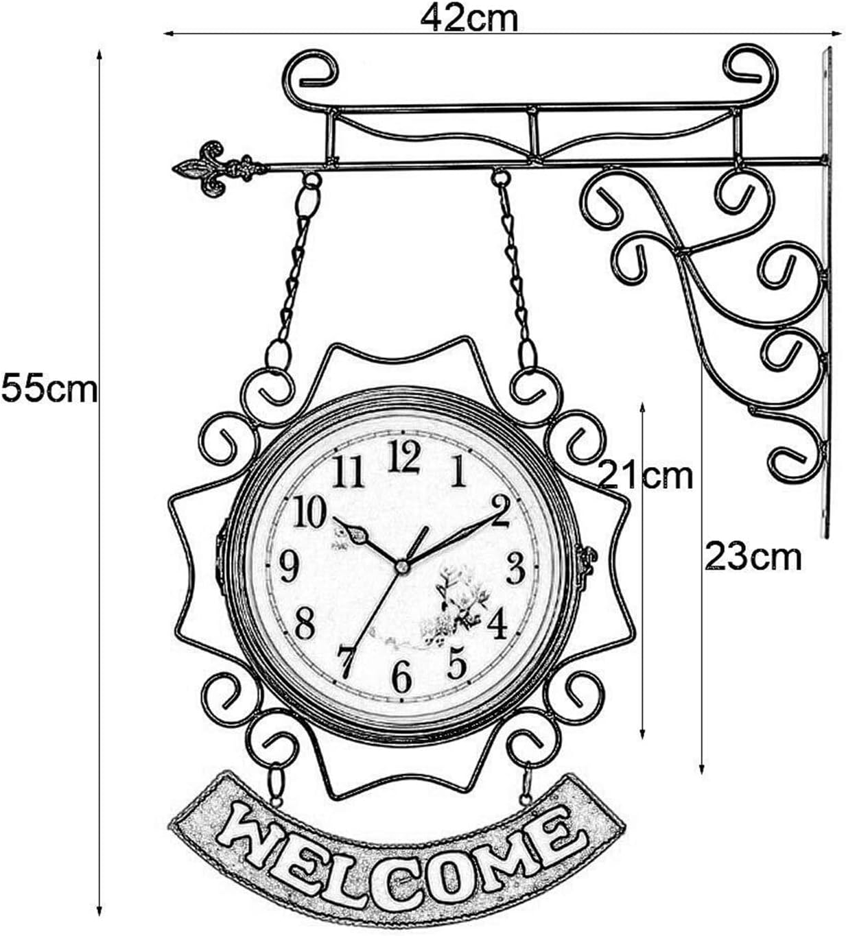 Clocks Vintage Double Sided Wall Clock European Style Retro Quartz Movement Station Clock Outdoor Garden Wall-Mounted Clock - 10 Inches